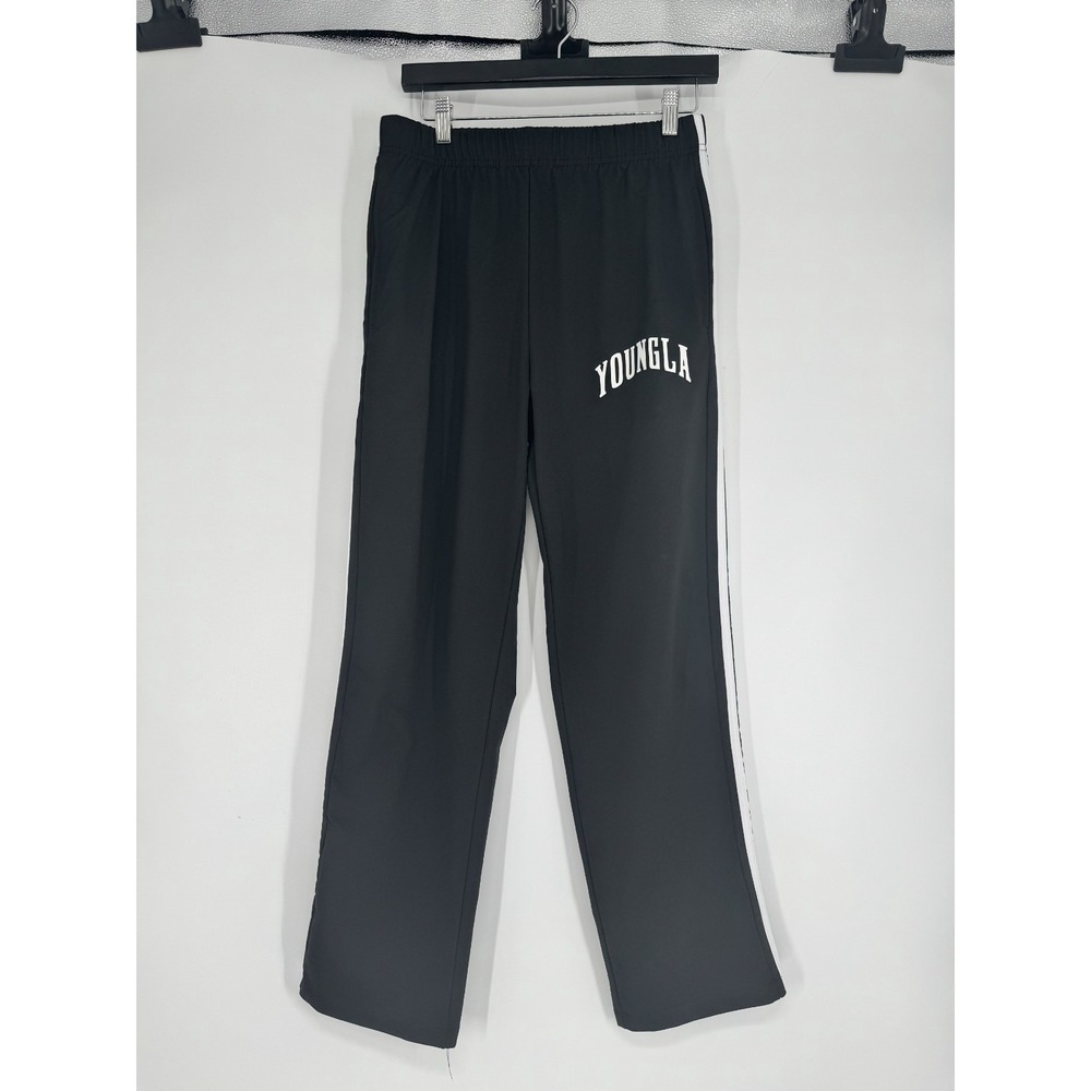Youngla Flagship Track Pants Mens Small Black Striped Straight Leg Sweatpants